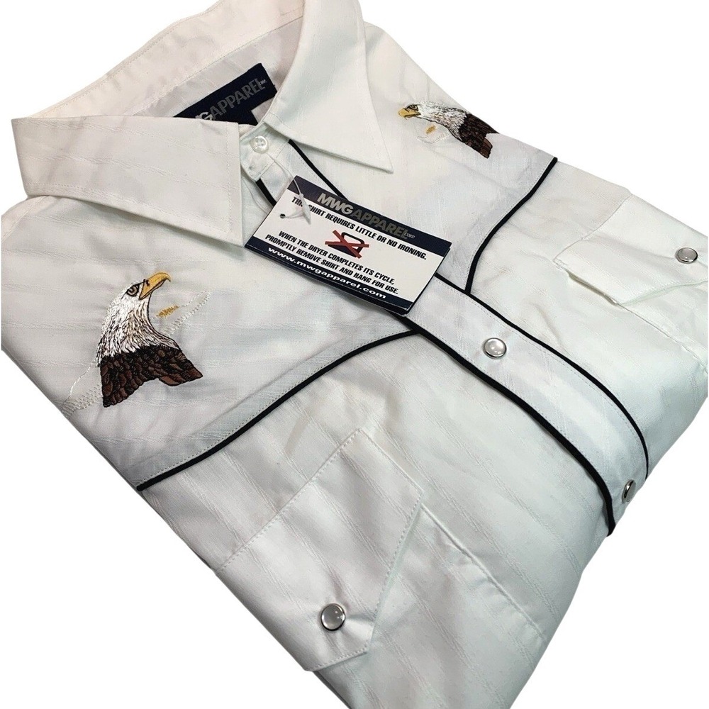 NWT MWG‎ Apparel Western Shirt Dual Eagle Embroidery Pearl Snap Size 2XLT White